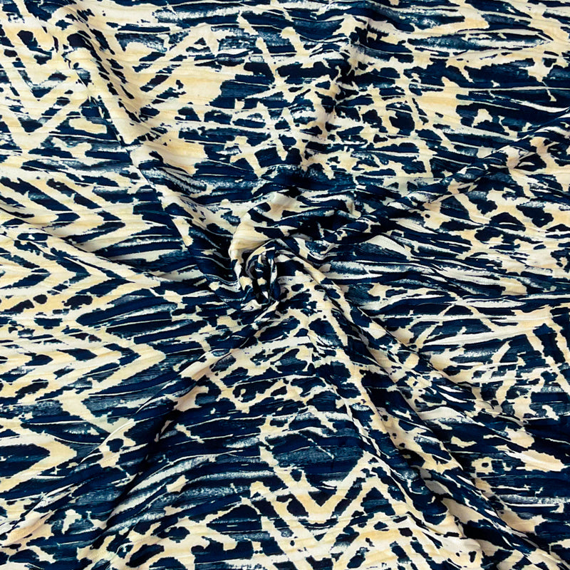 1 3/4 YD PC-Deep Navy-Multi Poly Abstract Printed Knife Pleat Knit Fabric