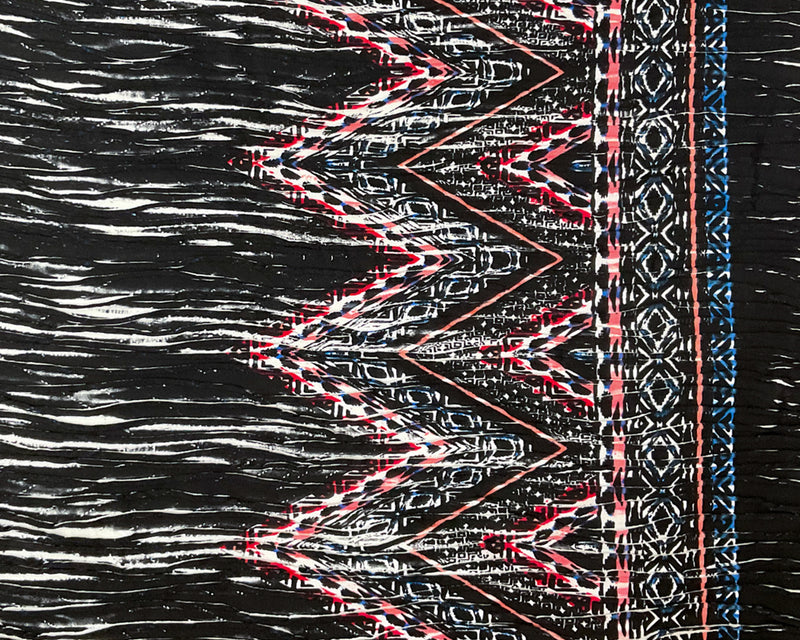 Black-Blue-Multi Poly Chevron Border Printed Knife Pleat Knit Fabric