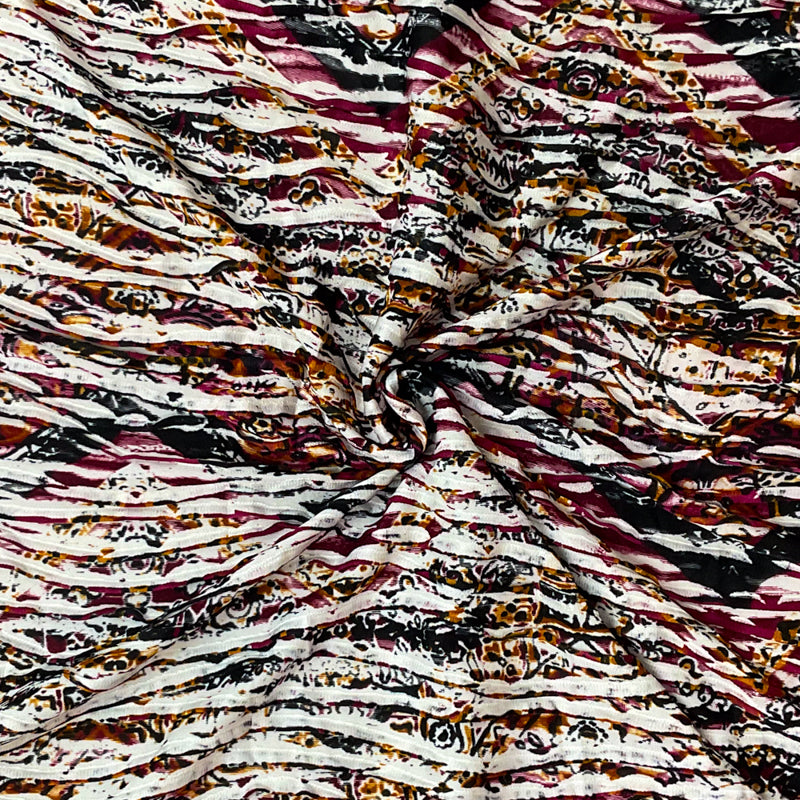 Red-Multi Poly Chevron Baroque Printed Knife Pleat Knit Fabric