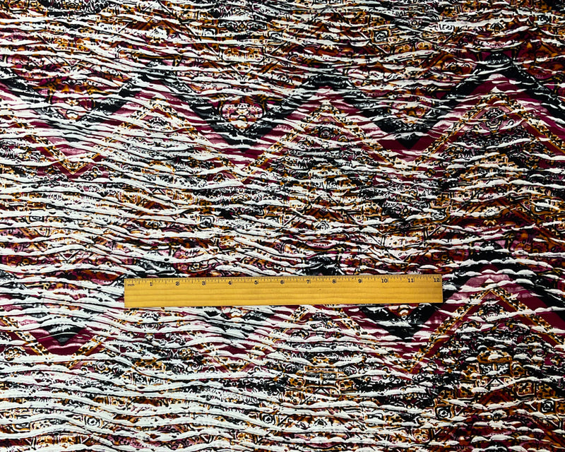 Red-Multi Poly Chevron Baroque Printed Knife Pleat Knit Fabric