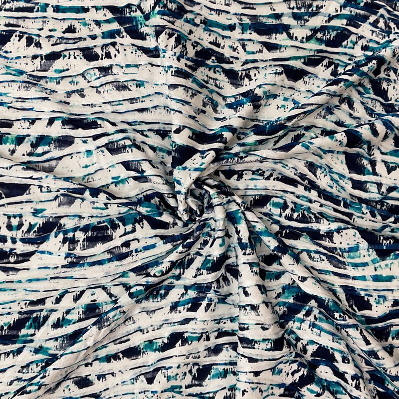 Blue-Multi Poly Tie Dye Chevron Printed Knife Pleat Knit Fabric