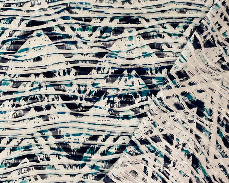 Blue-Multi Poly Tie Dye Chevron Printed Knife Pleat Knit Fabric