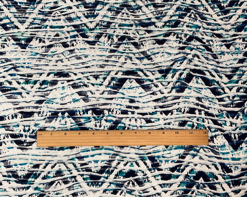 Blue-Multi Poly Tie Dye Chevron Printed Knife Pleat Knit Fabric