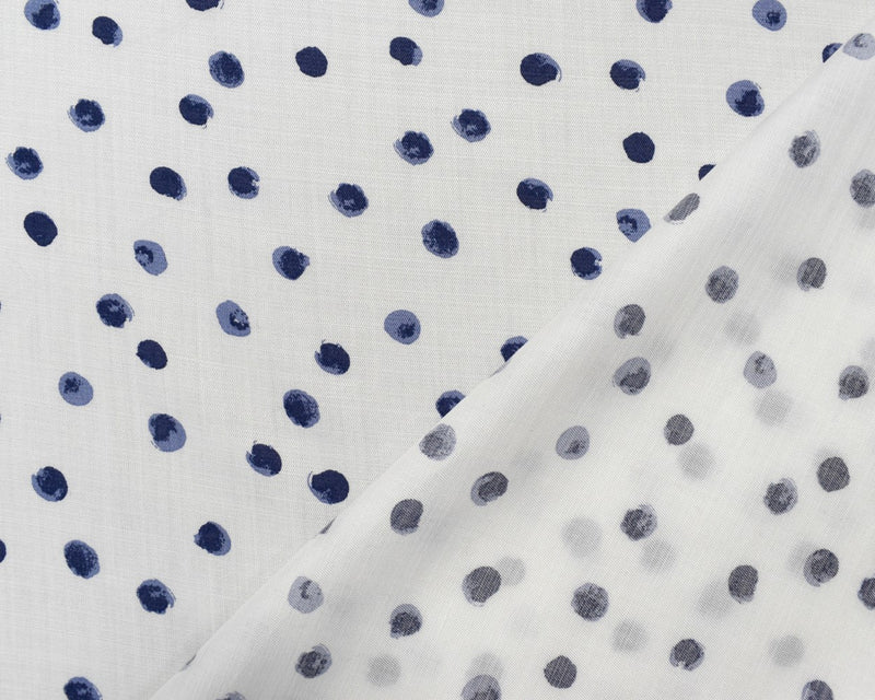 1 YD PC-White-Blue Rayon Famous Maker Spots Printed Twill Woven Fabric