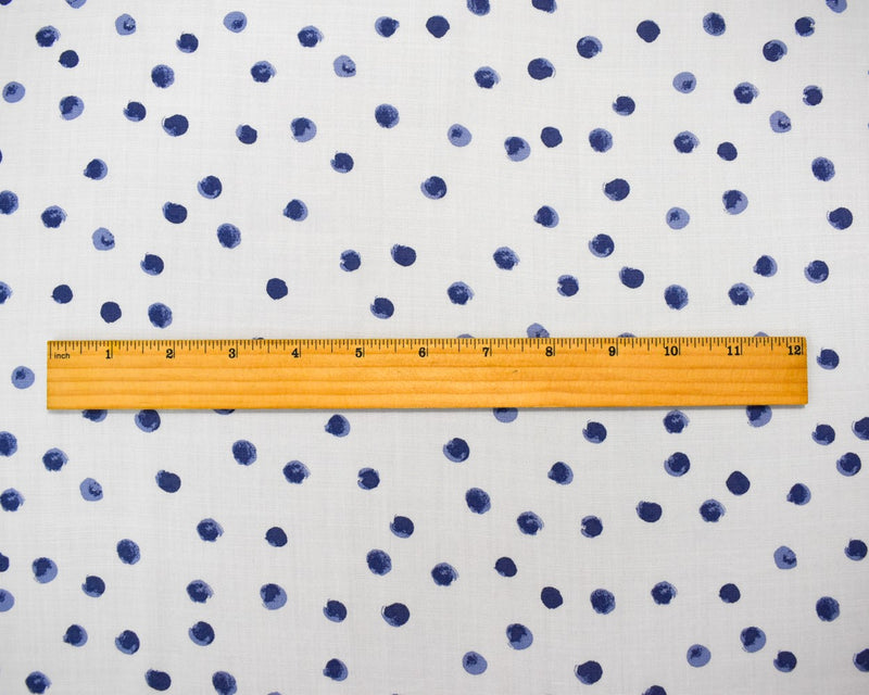 1 YD PC-White-Blue Rayon Famous Maker Spots Printed Twill Woven Fabric