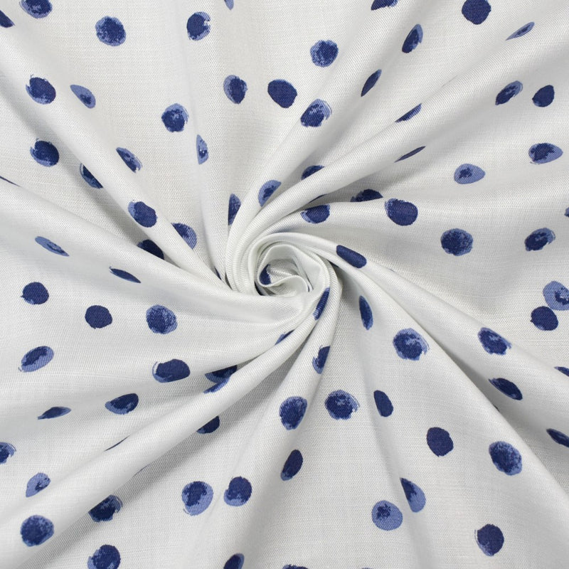 1 YD PC-White-Blue Rayon Famous Maker Spots Printed Twill Woven Fabric
