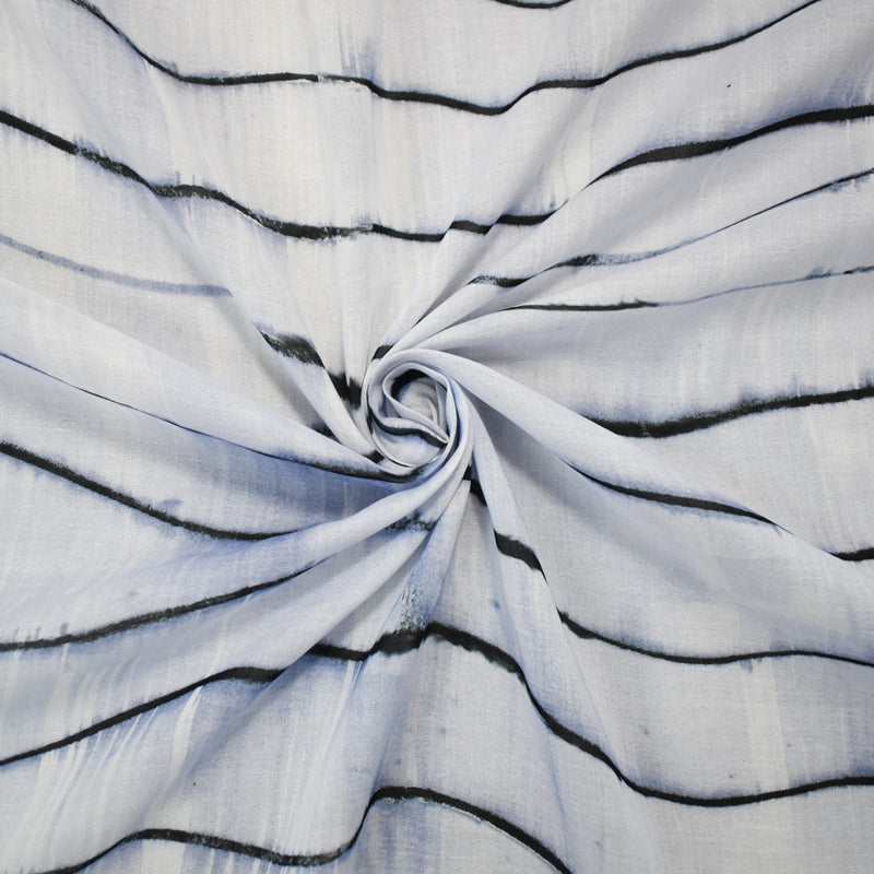 3 YD PC-Blue-White-Black Cotton Famous Maker Tie Dye Printed Batiste Woven Fabric