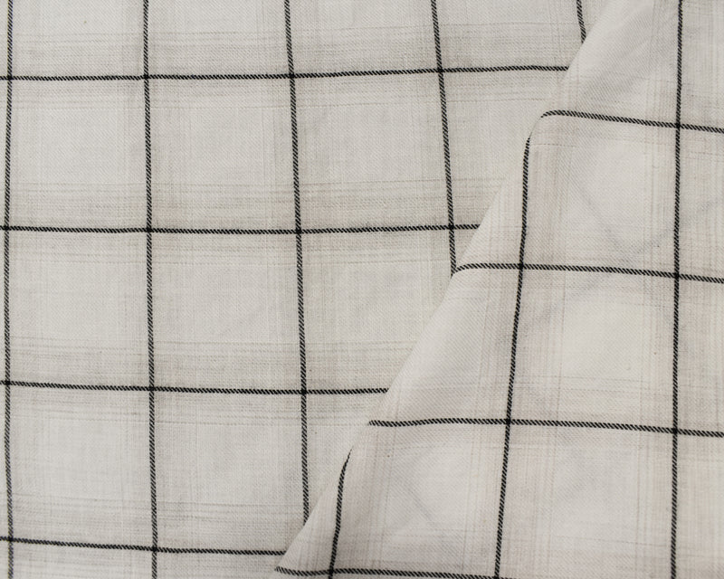 2 YD PC-Ivory-Black-Beige Rayon-Cotton Famous Maker Check Plaid Twill Woven Fabric