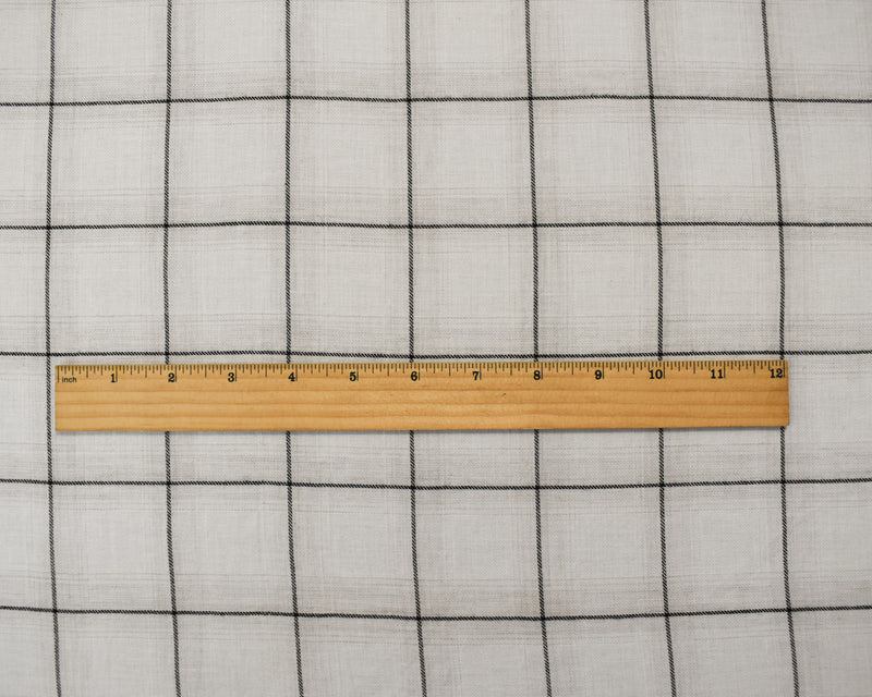 2 YD PC-Ivory-Black-Beige Rayon-Cotton Famous Maker Check Plaid Twill Woven Fabric