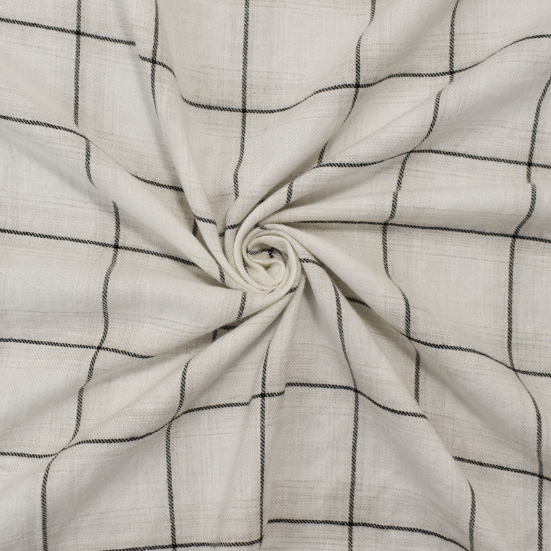 2 YD PC-Ivory-Black-Beige Rayon-Cotton Famous Maker Check Plaid Twill Woven Fabric