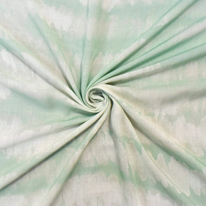 2 YD PC-Ivory-Green Rayon Famous Maker Abstract Watercolor Print Lawn Woven Fabric