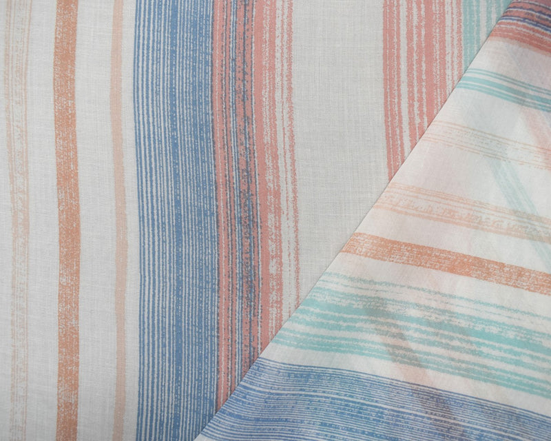 White-Peach-Blue Cotton Famous Maker Vertical Stripe Print Batiste Fabric