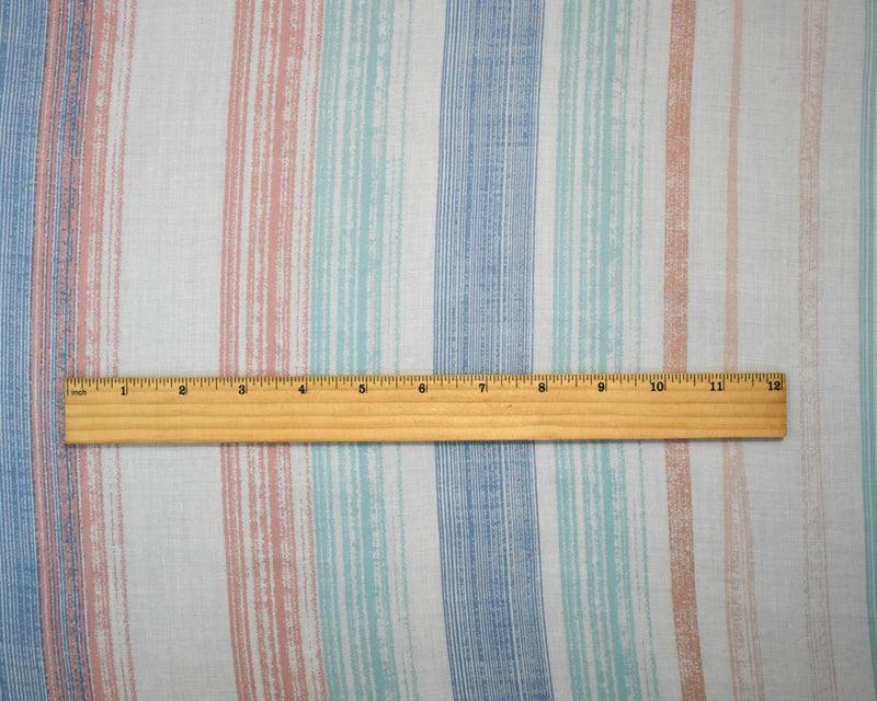 White-Peach-Blue Cotton Famous Maker Vertical Stripe Print Batiste Fabric