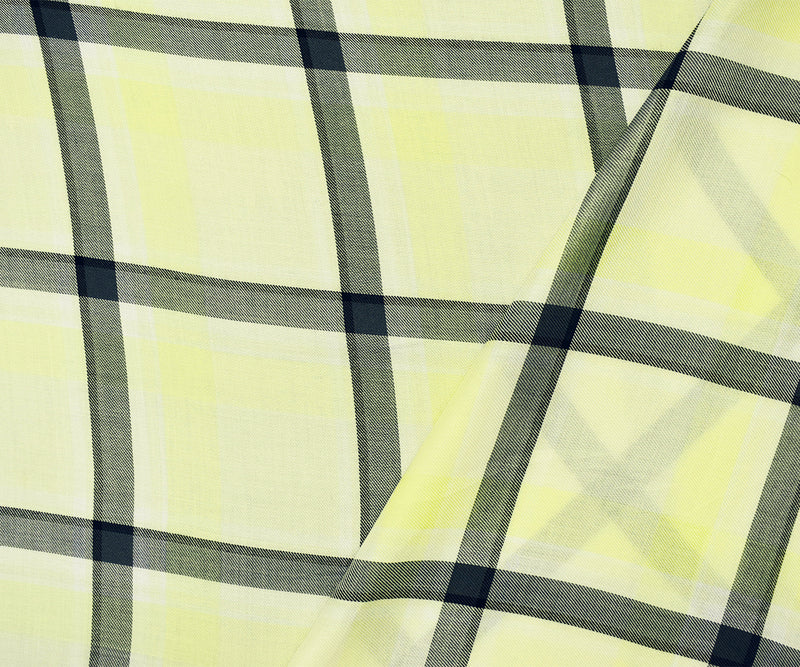 White-Yellow-Black Rayon Famous Maker Plaid Twill Woven Fabric