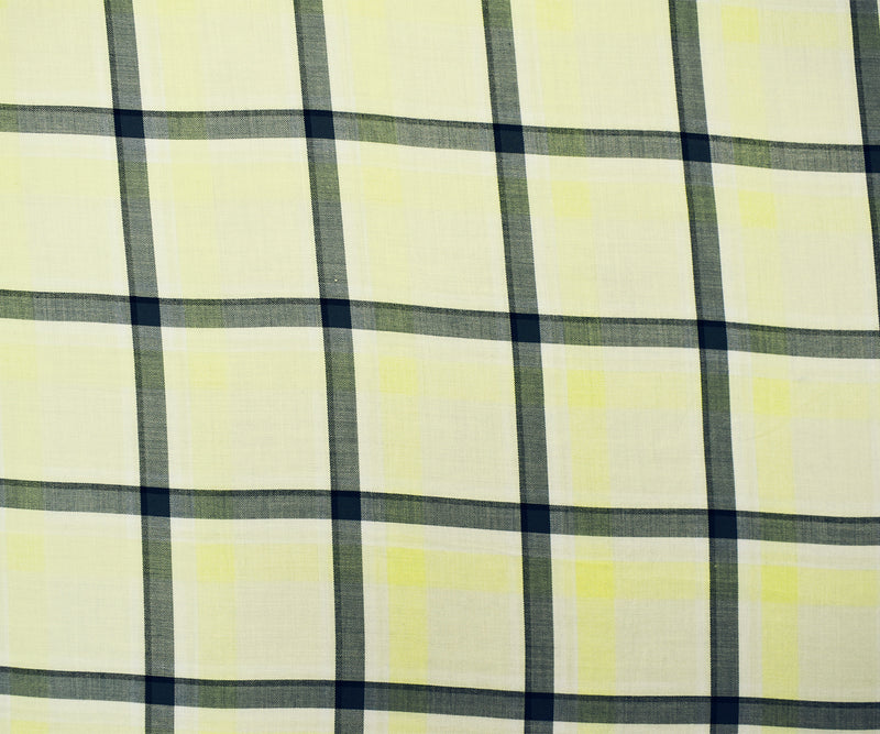 White-Yellow-Black Rayon Famous Maker Plaid Twill Woven Fabric