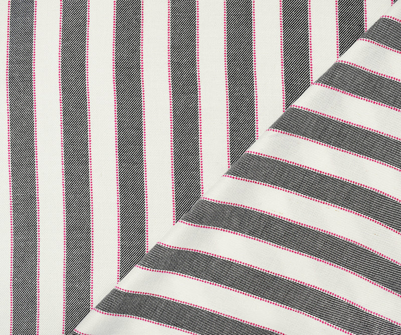 Black-White-Pink Rayon Famous Maker Vertical Stripe Twill Woven Fabric