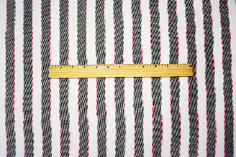 Black-White-Pink Rayon Famous Maker Vertical Stripe Twill Woven Fabric
