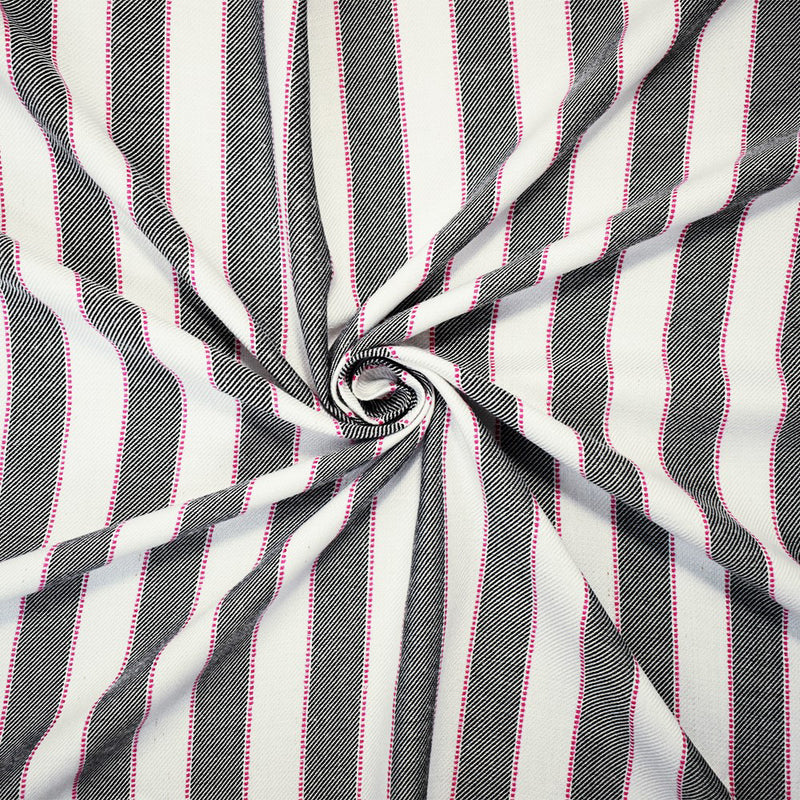 Black-White-Pink Rayon Famous Maker Vertical Stripe Twill Woven Fabric