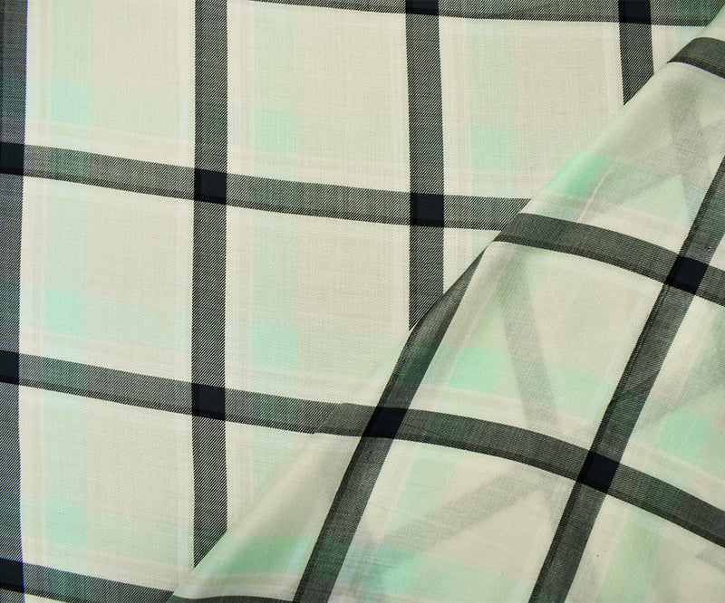 Ivory-Mint-Multi Rayon Famous Maker Plaid Twill Woven Fabric