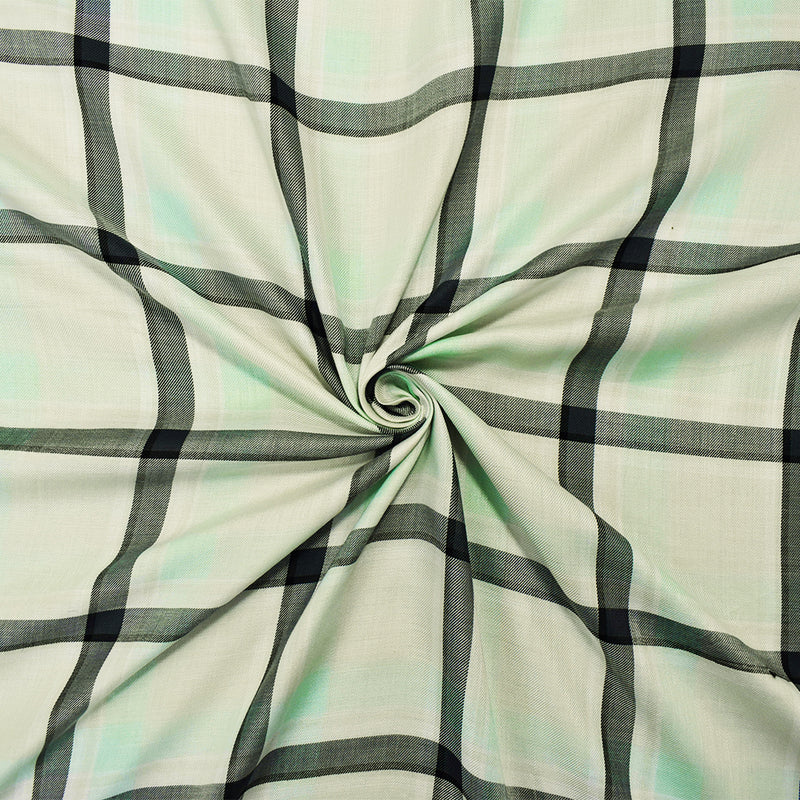 Ivory-Mint-Multi Rayon Famous Maker Plaid Twill Woven Fabric