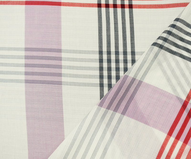 White-Red-Navy Cotton Famous Maker Plaid Gauze Woven Fabric