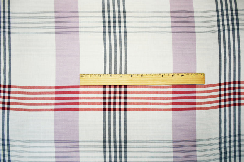 White-Red-Navy Cotton Famous Maker Plaid Gauze Woven Fabric