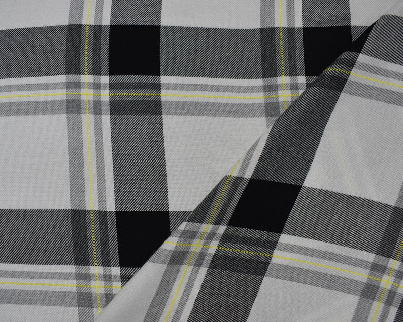 Black-White-Multi Cotton-Rayon Famous Maker Plaid Twill Woven Fabric