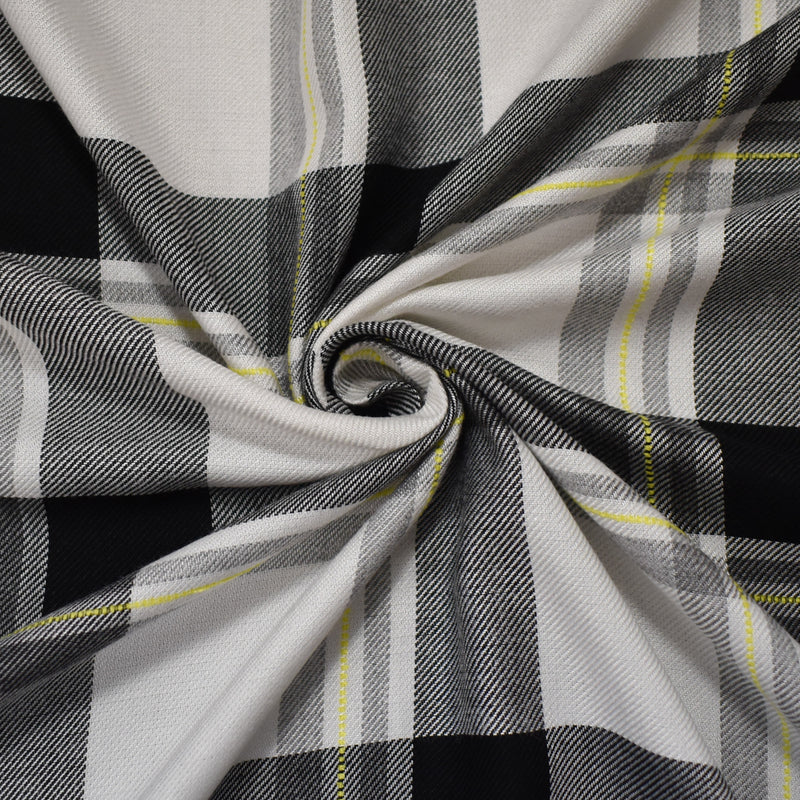 Black-White-Multi Cotton-Rayon Famous Maker Plaid Twill Woven Fabric