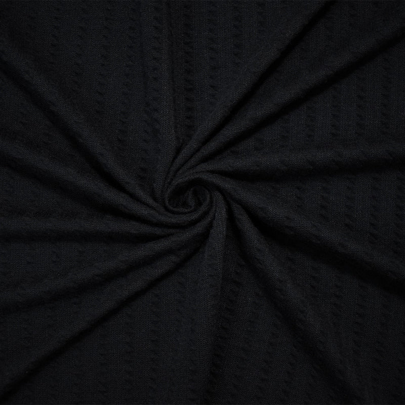 1 3/8 YD PC-Black Poly Spandex Stretch Cable Texture Knit Fabric