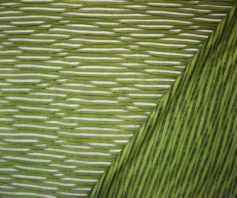 Green Poly Spandex Stretch Abstract Wave Mesh Knit Fabric
