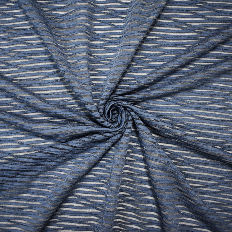 Deep Blue Poly Spandex Stretch Abstract Wave Mesh Knit Fabric