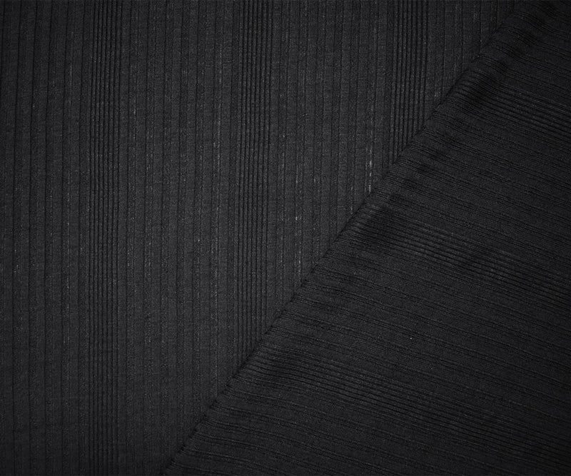 Black Poly Blend Stretch Irregular Rib Knit Fabric