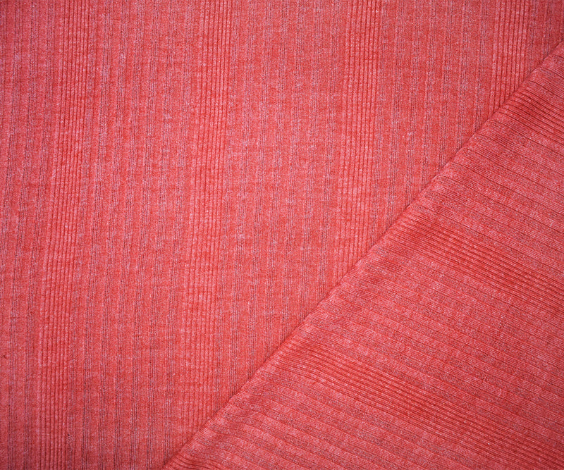 3 3/4 YD PC-Red-Gray Poly Blend Stretch Irregular Diagnoal Rib Knit Fabric