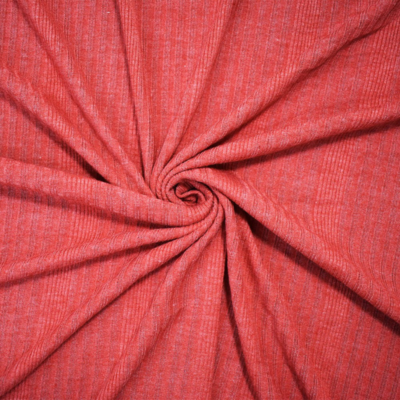3 3/4 YD PC-Red-Gray Poly Blend Stretch Irregular Diagnoal Rib Knit Fabric