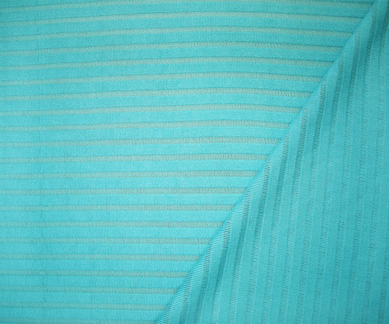 Turquoise Poly Blend Stretch Stripe Knit Fabric
