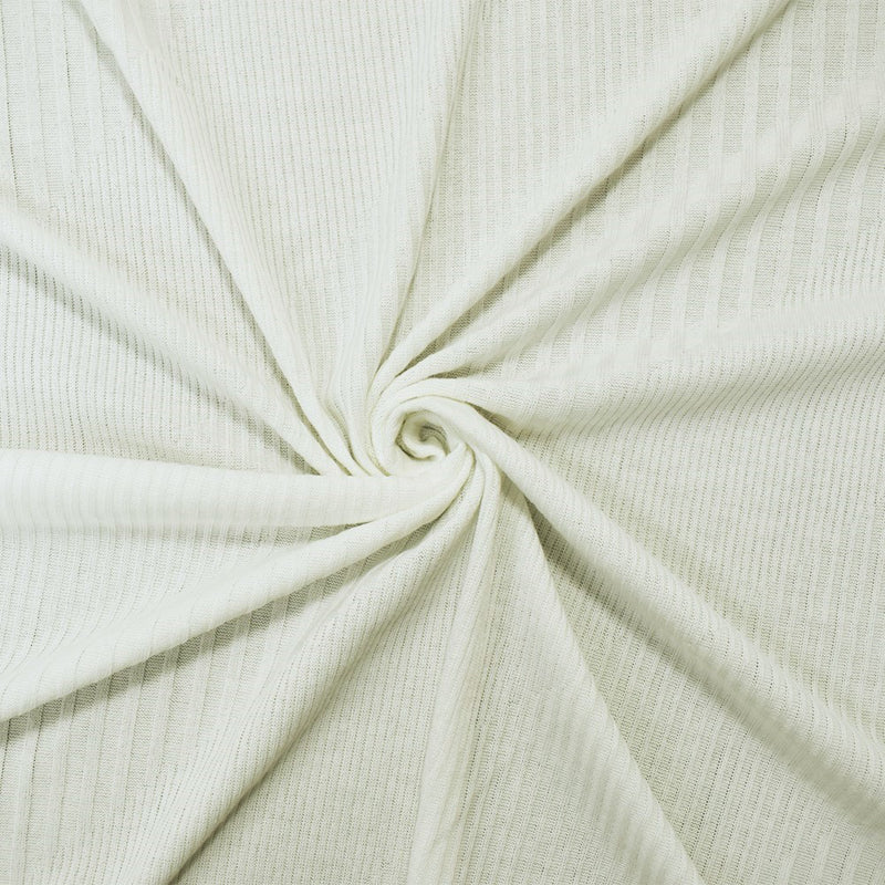 White Poly Blend Stretch Irregular Rib Knit Fabric