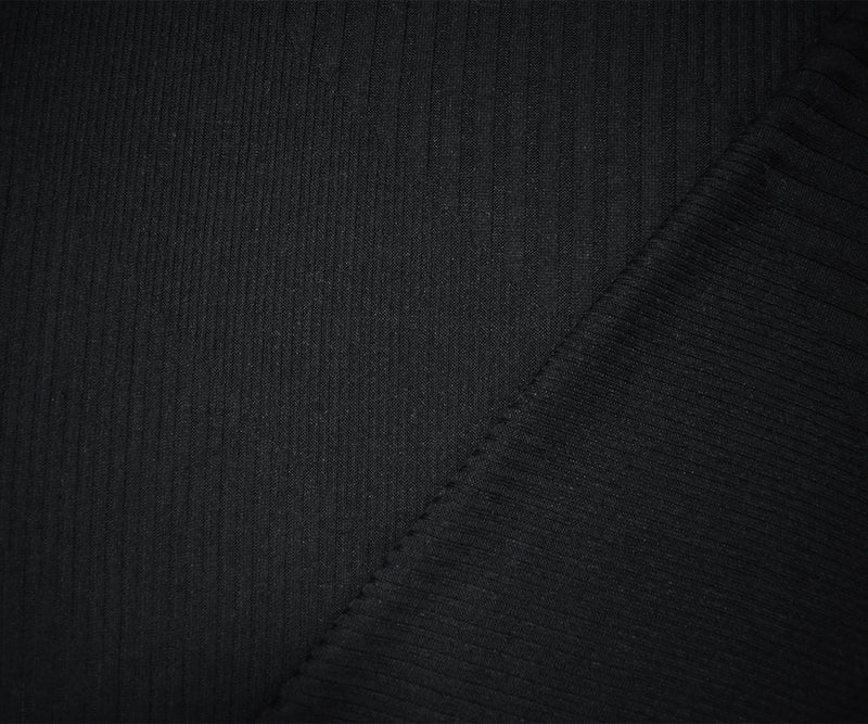 Black Poly Blend Stretch Irregular Rib Knit Fabric