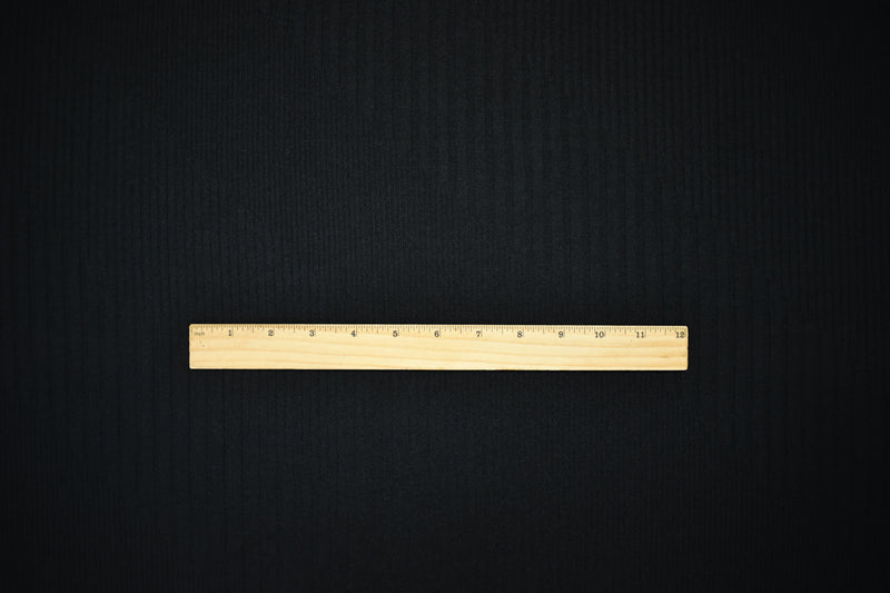 Black Poly Blend Stretch Irregular Rib Knit Fabric