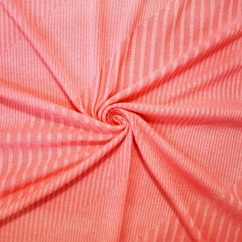 Coral Pink Poly Blend Stretch Irregular Rib Knit Fabric