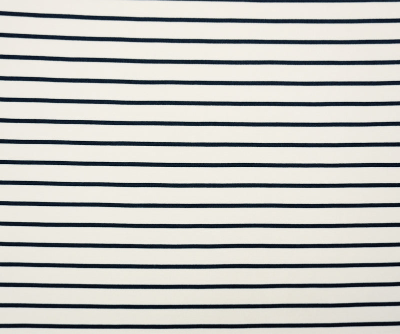 Navy-Light Ivory Poly Spandex Stretch Stripe Interlock Knit Fabric