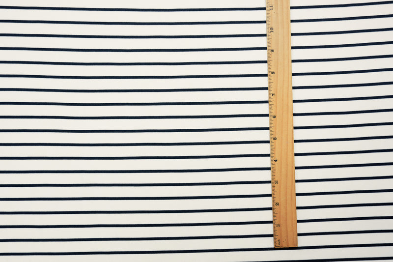 Navy-Light Ivory Poly Spandex Stretch Stripe Interlock Knit Fabric