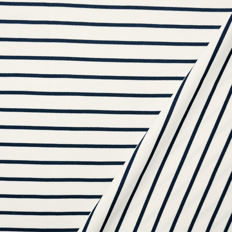 Navy-Light Ivory Poly Spandex Stretch Stripe Interlock Knit Fabric
