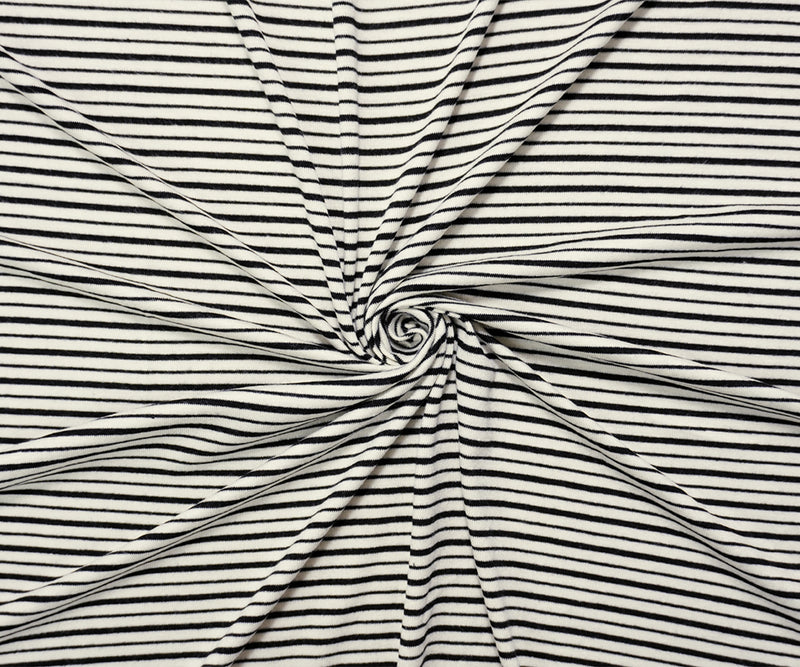 Black-Ivory Rayon Spandex Stretch Stripe Jersey Knit Fabric