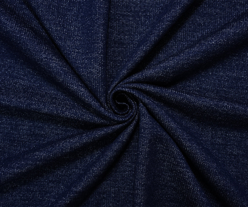 Deep Navy-White Poly Cotton French Terry Knit Fabric