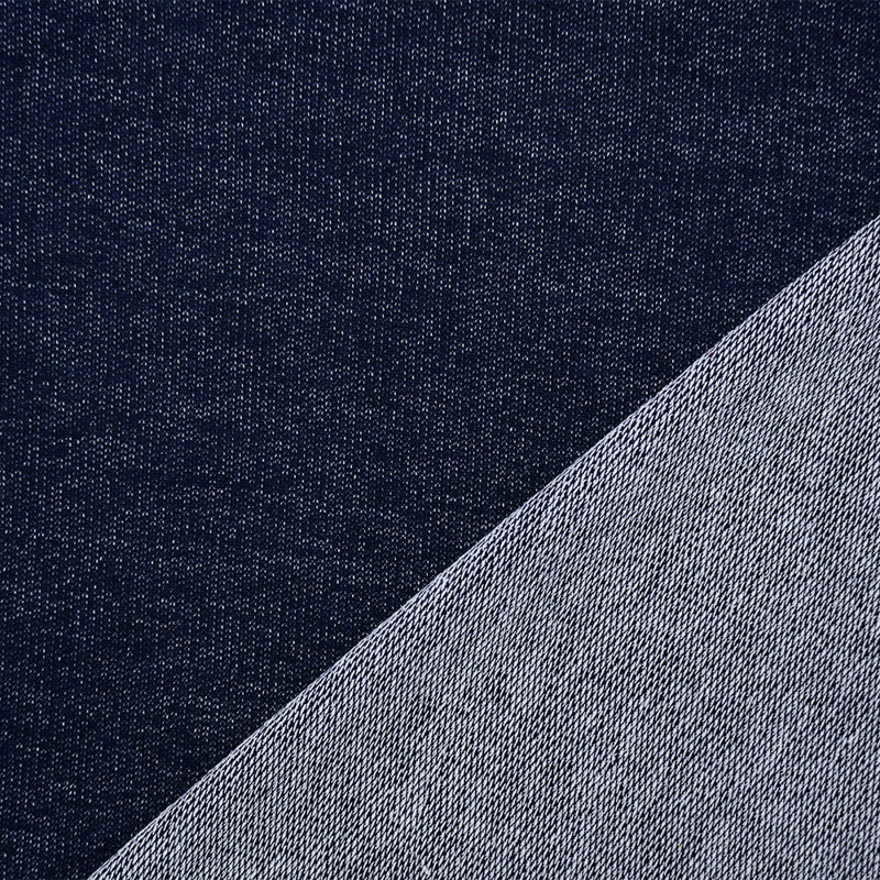 Deep Navy-White Poly Cotton French Terry Knit Fabric