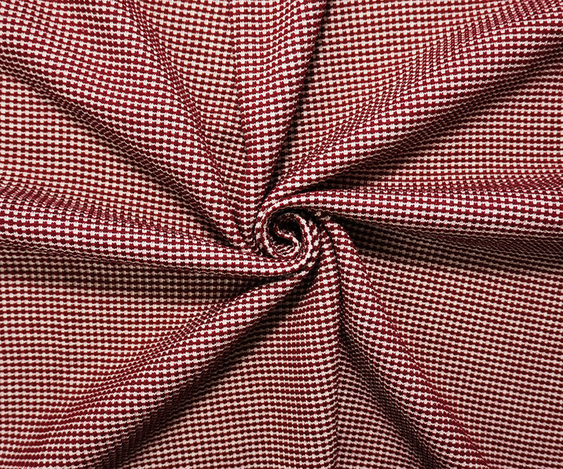 Red-White Poly Blend Stretch Texture Double Knit Fabric