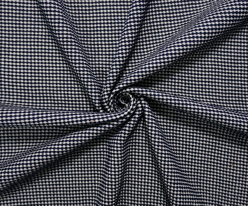 Deep Navy-White Poly Blend Stretch Texture Double Knit Fabric