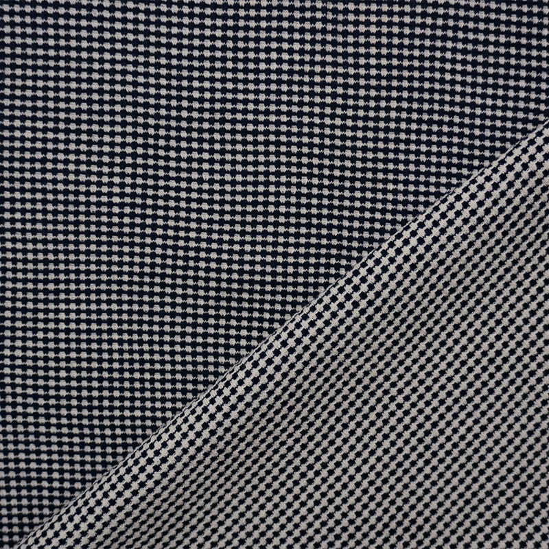 Deep Navy-White Poly Blend Stretch Texture Double Knit Fabric