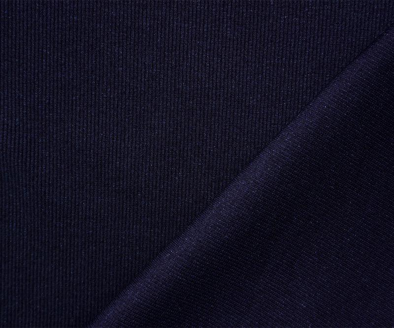 Deep Navy Blue Cotton Spandex Stretch Solid 2x2 Rib Knit Fabric