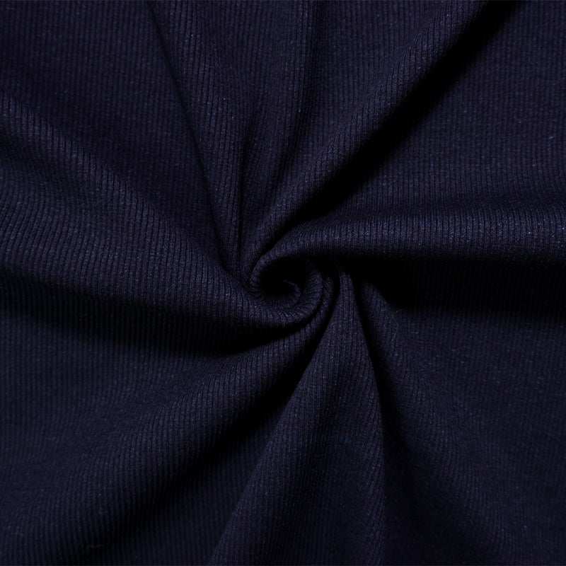 Deep Navy Blue Cotton Spandex Stretch Solid 2x2 Rib Knit Fabric
